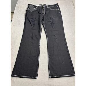 Lamasini Jeans Mens 38 Black Distressed Straight Leg Contrast Stitch Denim Pants
